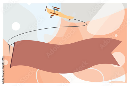 Flat design business Vector Illustration concept template copy space text for Ad website esp isolated 3d isometric. Flying Propel Plane Pulling a Blank Long Banner Strip for advertisement