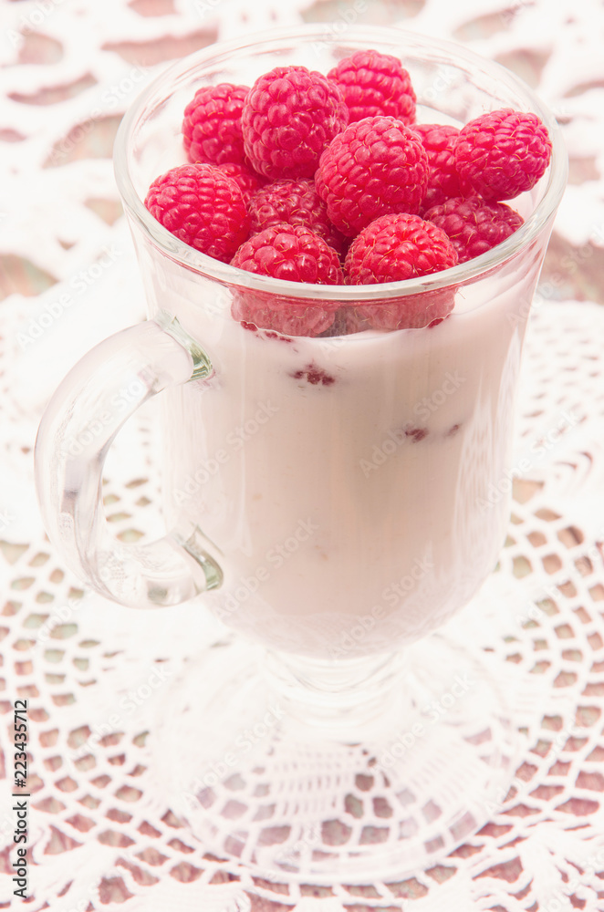Healthy breakfast with yogurt and berry, selective focus Healthy breakfast with yogurt and berry, selective focus