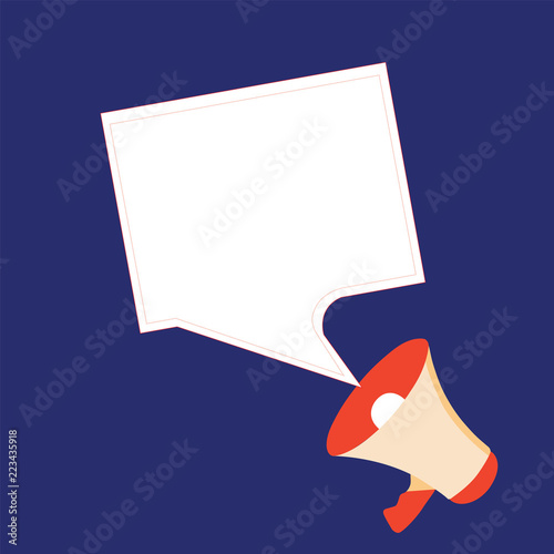 Flat design business Vector Illustration concept Empty template copy space Posters coupons promotional material. Megaphone and Blank Bordered Square Speech Bubble Public Announcement