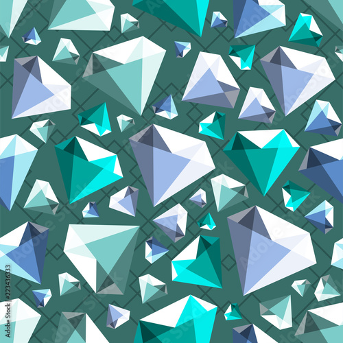 Low poly gem diamond seamless vector pattern