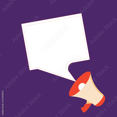 Flat design business Vector Illustration Empty template Layout for invitation greeting card promotion poster voucher. Megaphone and Blank Bordered Square Speech Bubble Public Announcement