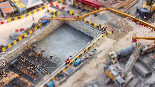 Aerial Big Construction Site Working 4K Time Lapse Tilt-Shift (zoom in) photo