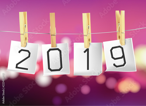 2019 on paper hanging on the clothesline. 
