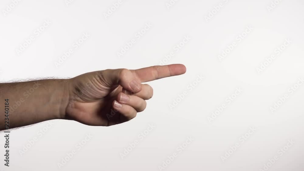 Hand coming into frame and counting to five on white background