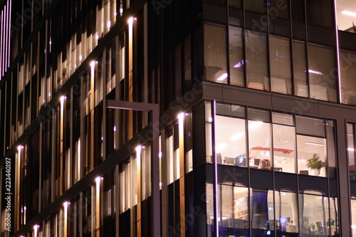 Modern office building at night