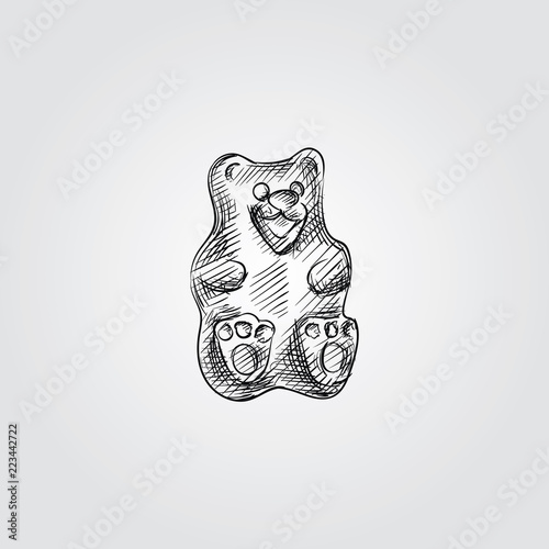 Hand Drawn Marmalade Bear Sketch Symbol isolated on white background. Vector Candies In Trendy Style