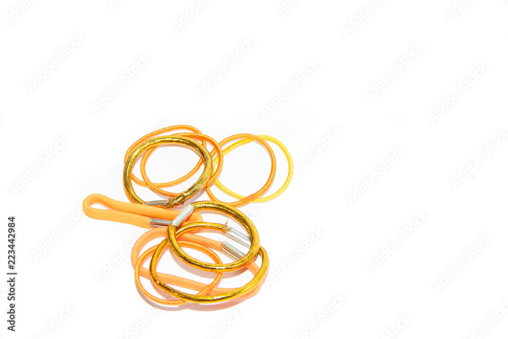 Scrunchy for hair isolated on white background. Women things. Beauty and fashion. Hair care. Accessories for hair. Scrunchy for hair isolated on white background. Women things. Beauty and fashion. Hair care. Accessories for hair.