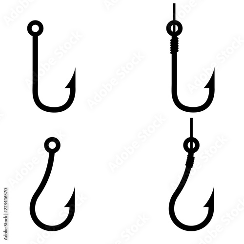 Fishing hook icon, silhouette, logo on white background photo