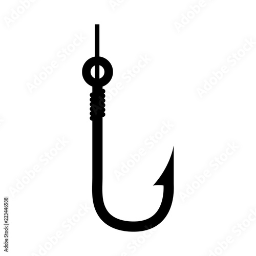 Fishing hook icon, silhouette, logo on white background