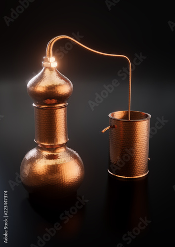 Copper alembic distiller 3d illustration