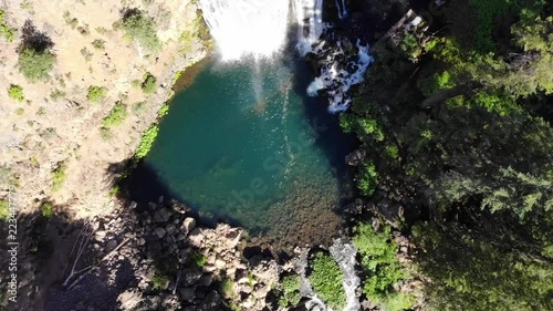 An epic flight over the McCloud River falls, Mount Shasta photo