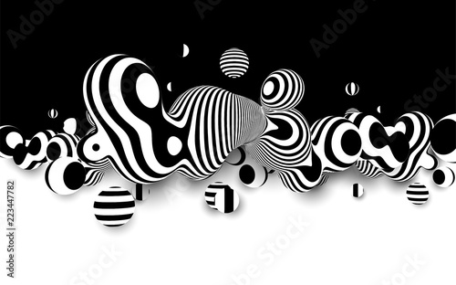 Metaball 3d vector design, with organic 3d effect. Abstract black and white background .