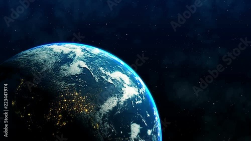 Space flight over the planet Earth. Abstract close-up intro globe 4K UHD animation. photo