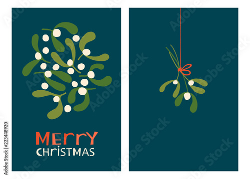 Fotografiet Christmas Holiday Greeting Cards with Mistletoe
