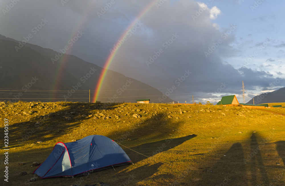 Double rainbow over the tourist camp.
