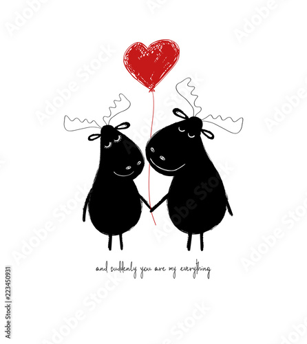 Love Card With Couple Of Moose.