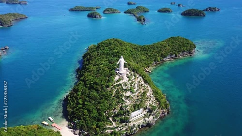 Overlooking Christ the Savior statue atop Pilgrimage Island at Hundred Islands National Park in Philippines photo