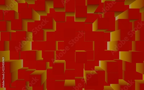 Fototapeta Naklejka Na Ścianę i Meble -  Abstract red elegant cube geometric background. Chaotically advanced rectangular bars. 3D Rendering, 3D illustration