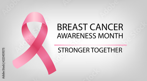 October Breast Cancer Awareness Vector Poster. Satin Pink Ribbon Realistic Medical Print Illustration Design. Female Support, Hope by Breast Cancer. Stronger Together Supportive Lettering.