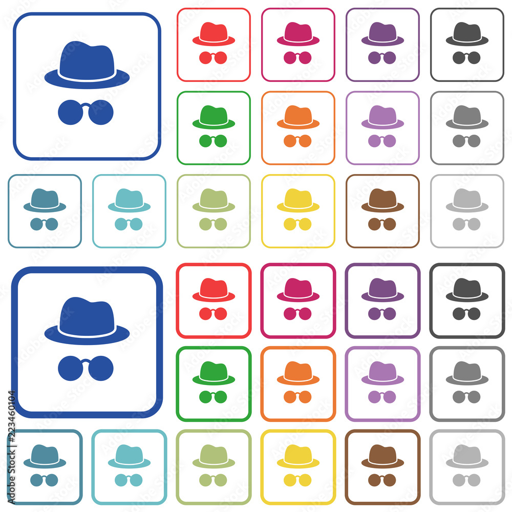 Incognito with glasses outlined flat color icons