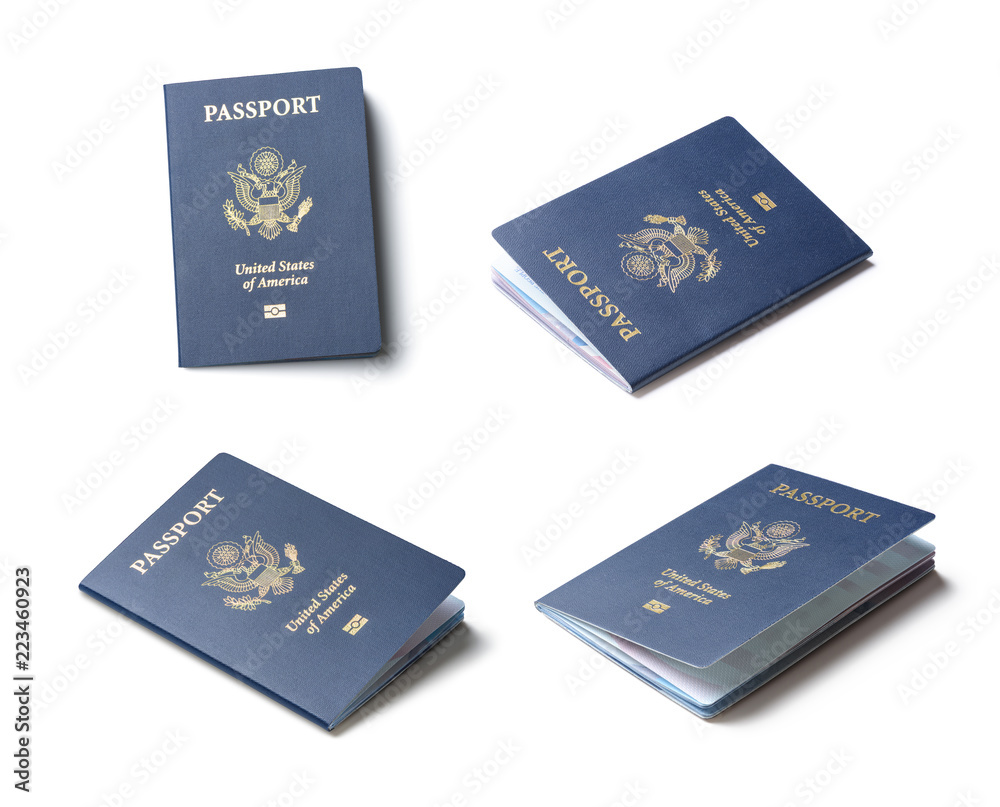 United States of America passport collectio.Isolated on white background United States of America passport collectio.Isolated on white background
