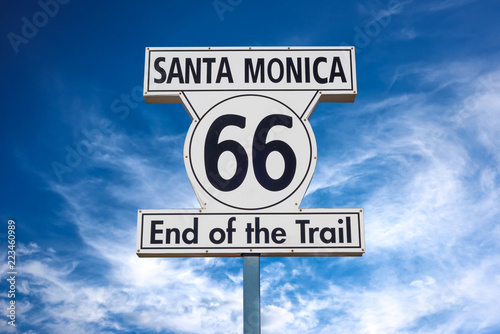 Route 66 End of Trail road sign in Santa Monica, Los Angeles, California