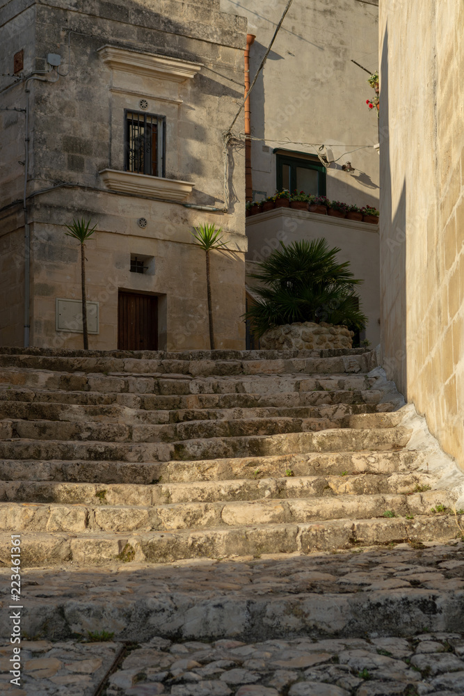 European Capital of Culture in 2019 year, streets of ancient city of Matera, capital of Basilicata, Southern Italy in early morning