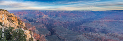 Panorama of Colorado River Cutting Through the Grand Canyon on a Hazy Day