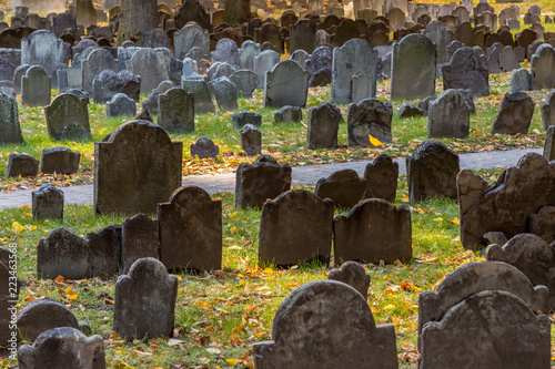 Tombstones at Granary Burying Ground, Freedom Trail, Boston, Massachusetts photo