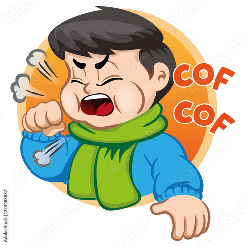 Illustration depicts a child character with cough wearing scarf and blouse. Ideal for health and institutional information