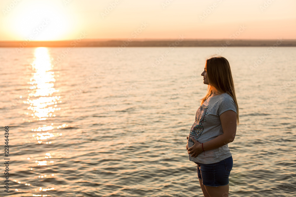 Young girl pregnant on the beach silhouette Young girl pregnant on the beach silhouette