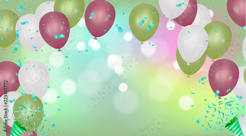Vector party balloons illustration. Confetti Greeting card design template confetti. Celebrate brochure or flyer .Happy New Year