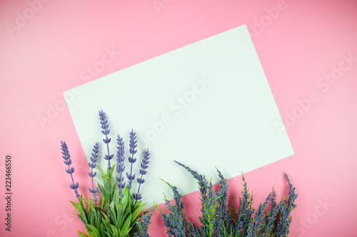blank card with flowers on Pink background