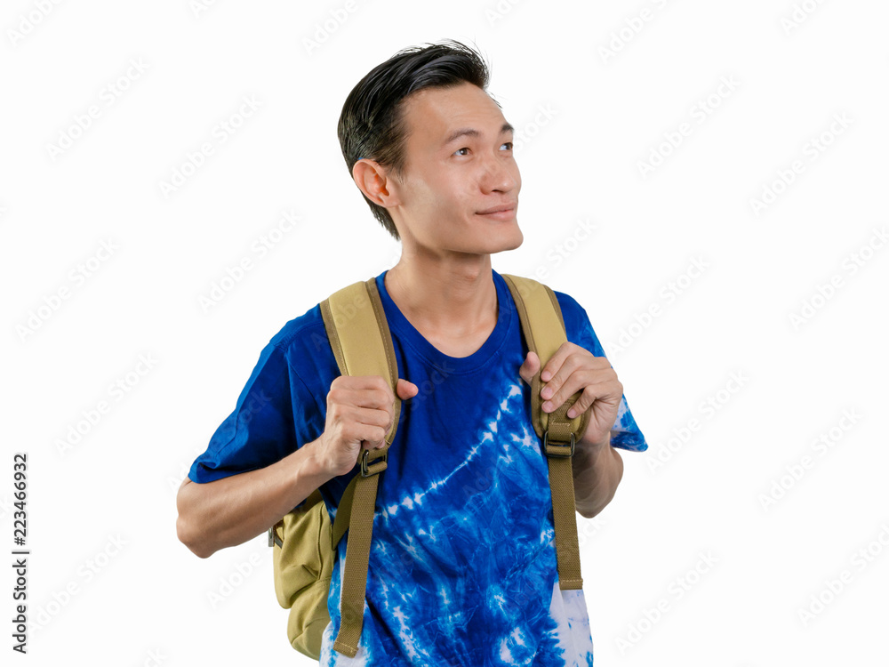 Young man traveller happy smile in studio portrait. Young man traveller happy smile in studio portrait.