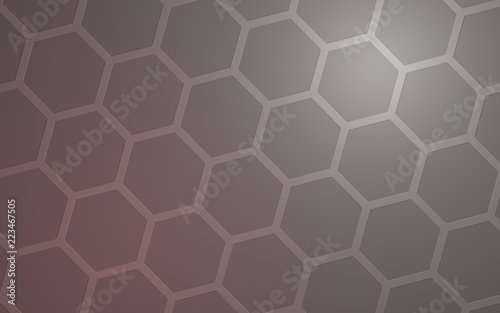 Honeycomb with color lighting, on a gray background. Perspective view on polygon look like honeycomb. Isometric geometry. 3D illustration photo