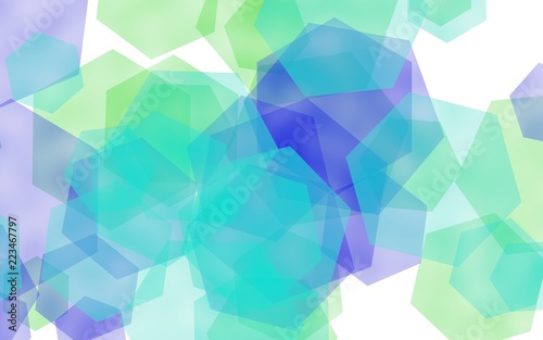 Multicolored translucent hexagons on white background. Green tones. 3D illustration