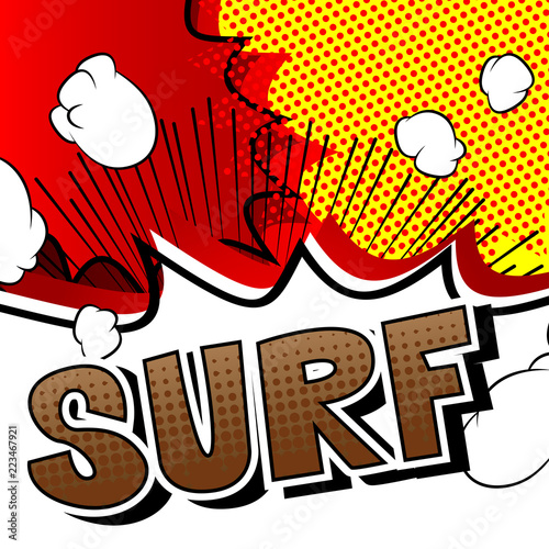Surf - Comic book style word on abstract background.