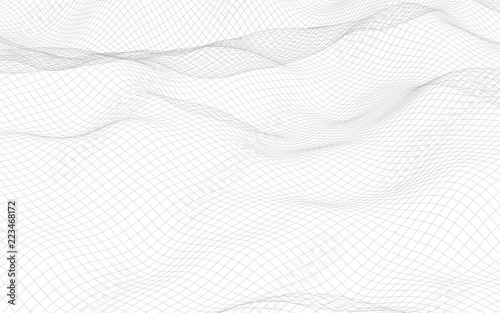 Abstract landscape on a white background. Cyberspace grid. Hi-tech network. 3D illustration