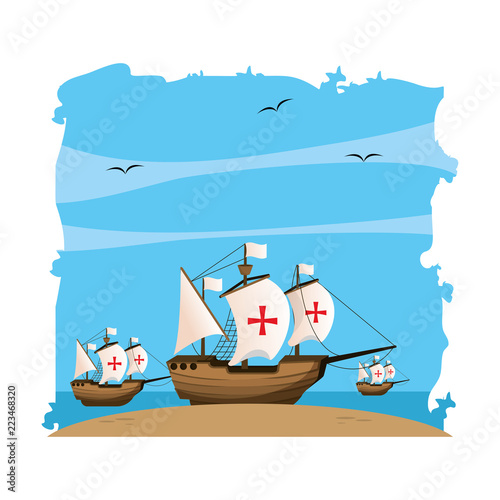 ships with sails cross to exploration sea