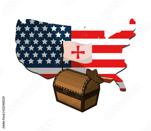 usa flag map with chest and flag cross