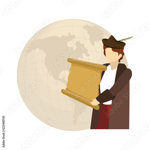 man christopher with perchment and global map