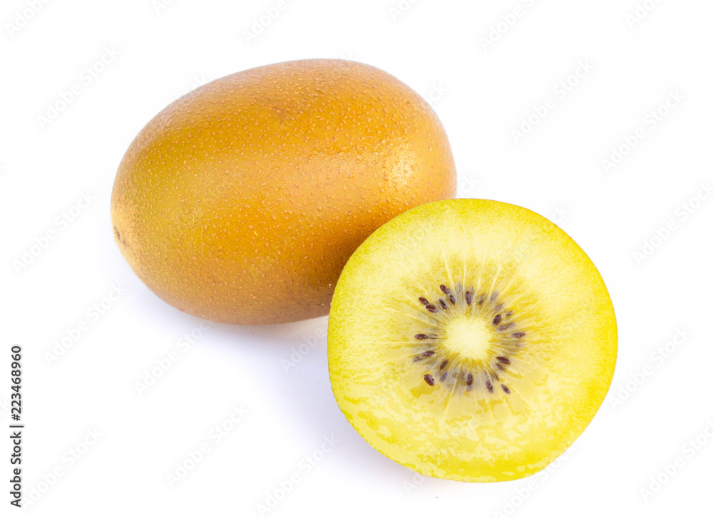 Golden kiwi fruit slice isolated on white background Golden kiwi fruit slice isolated on white background