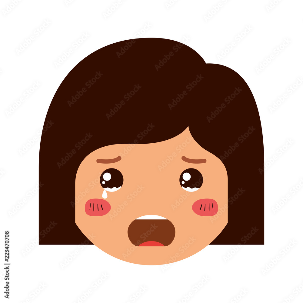 cartoon woman crying head kawaii character