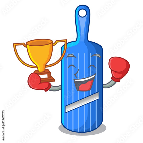 Boxing winner person cutting fruit on mandoline slicer cartoon