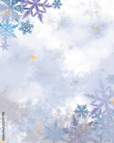 Snowflake Decorated Watercolor Textured Surface. Great for a template, Letterhead, Announcement, Advertisement, Card, and any Decorative Printable.