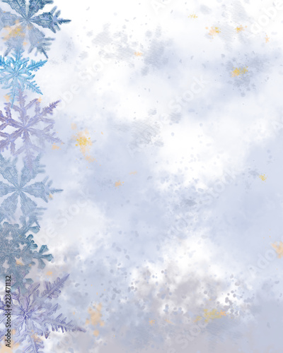 Snowflake Decorated Watercolor Textured Surface. Great for a template, Letterhead, Announcement, Advertisement, Card, and any Decorative Printable. © NWolfgang