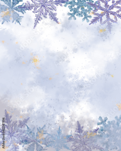 Snowflake Decorated Watercolor Textured Surface. Great for a template, Letterhead, Announcement, Advertisement, Card, and any Decorative Printable.