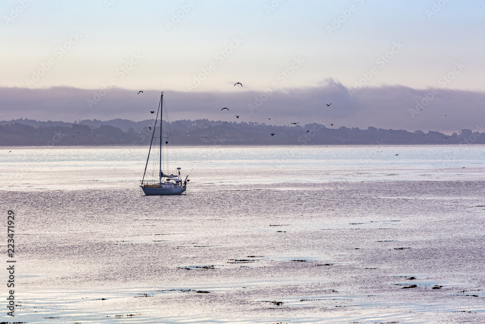 Sail boat at anchor on Monterey Bay Capitola Sail boat at anchor on Monterey Bay Capitola