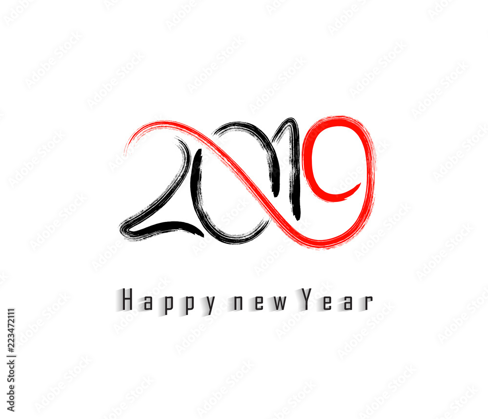 Fototapeta premium 2019 Happy New Year greeting card. Vector design template.