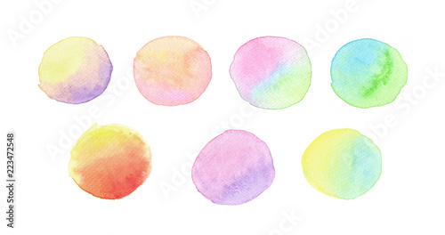 Colorful Watercolor Gradient Circle Set isolated on White Background. Hand Painting Illustration.